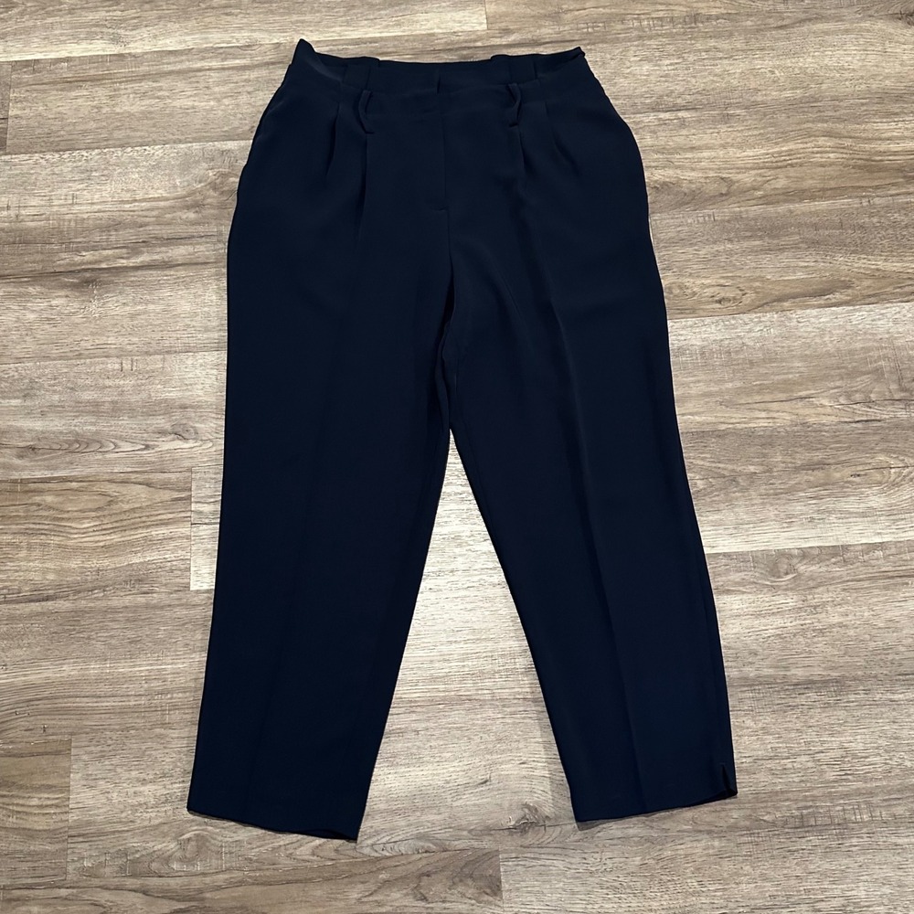 Boden Marlin Trousers Navy Blue Pleated High Rise Wide Leg Pants US 10R T0108